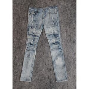 CJ Black Jeans Mens 34x32* Skinny Flex Moto Acid Wash Rave Skater Stretch Grunge